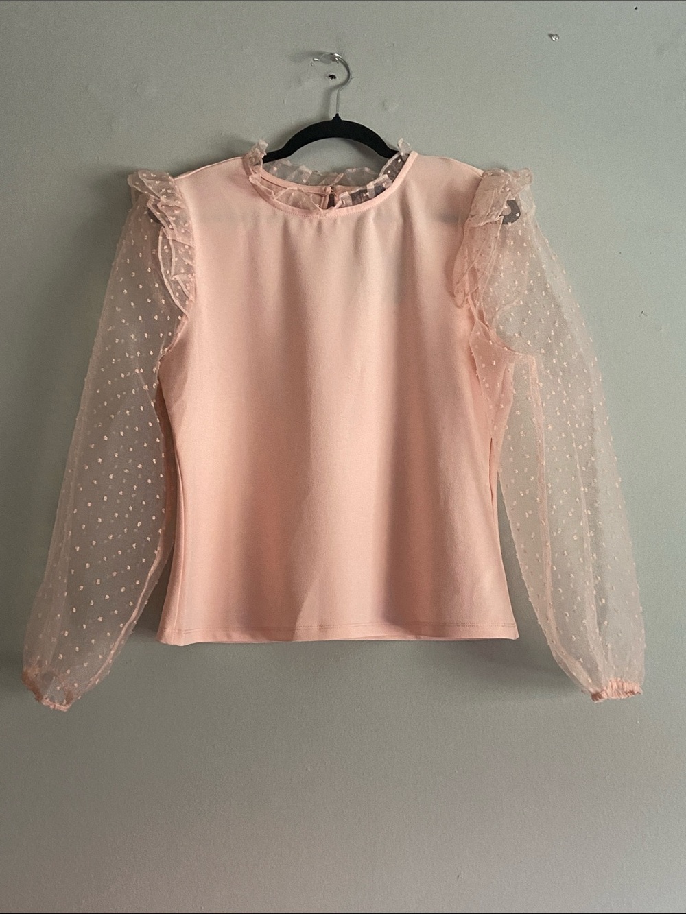Marc New York Pale Pink Ruffle Sheer Dot-Sleeve Blouse Size M